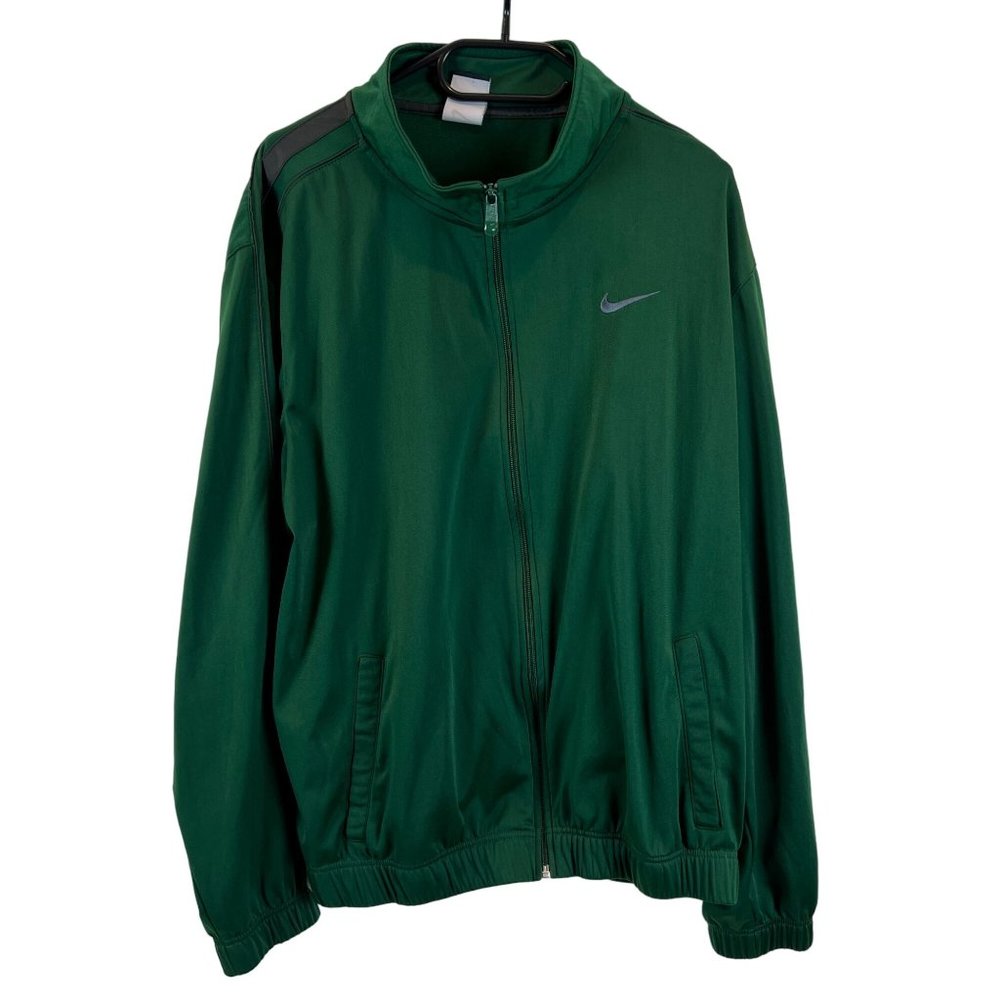 Nike Track Jacket Swoosh Logo Sportswear Full Zip Mock Neck Green Long Sleeve L - Picture 1 of 10